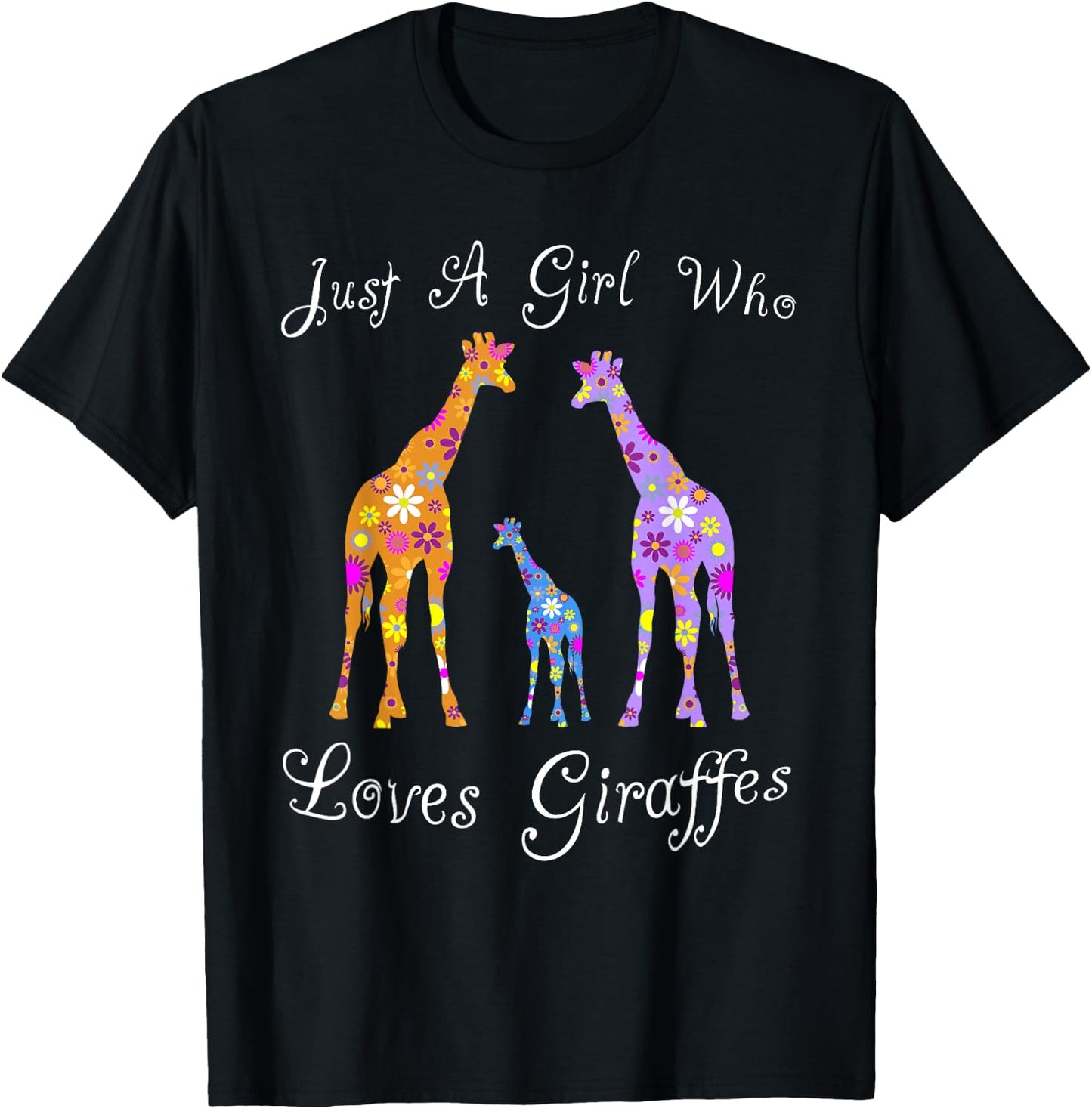 Fun Cute Just A Girl Who Loves Giraffes T-Shirt - T-Shirt | Black