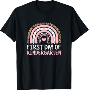 First Day Of Kindergarten Rainbow Teacher Women Girls Kids T-Shirt - T-Shirt | Black