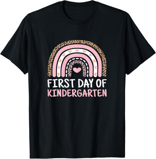First Day Of Kindergarten Rainbow Teacher Women Girls Kids T-Shirt - T-Shirt | Black