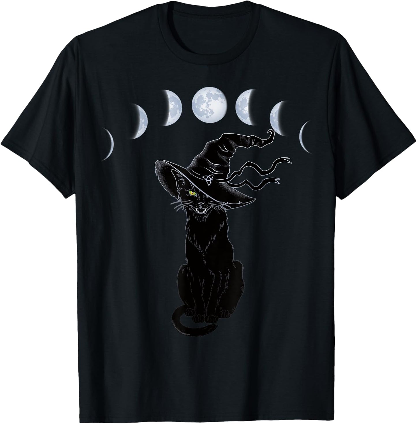Halloween Black Cat with Witch Hat and Phases of the Moon Women Kids T-Shirt - T-Shirt | Black