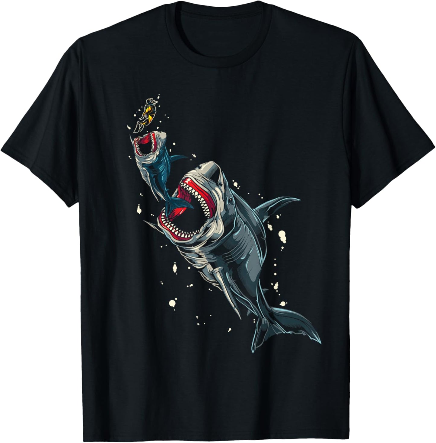 Ocean Sea Monster Hunting Megalodon Scuba Diver Gift Shark T-Shirt - T-Shirt | Black