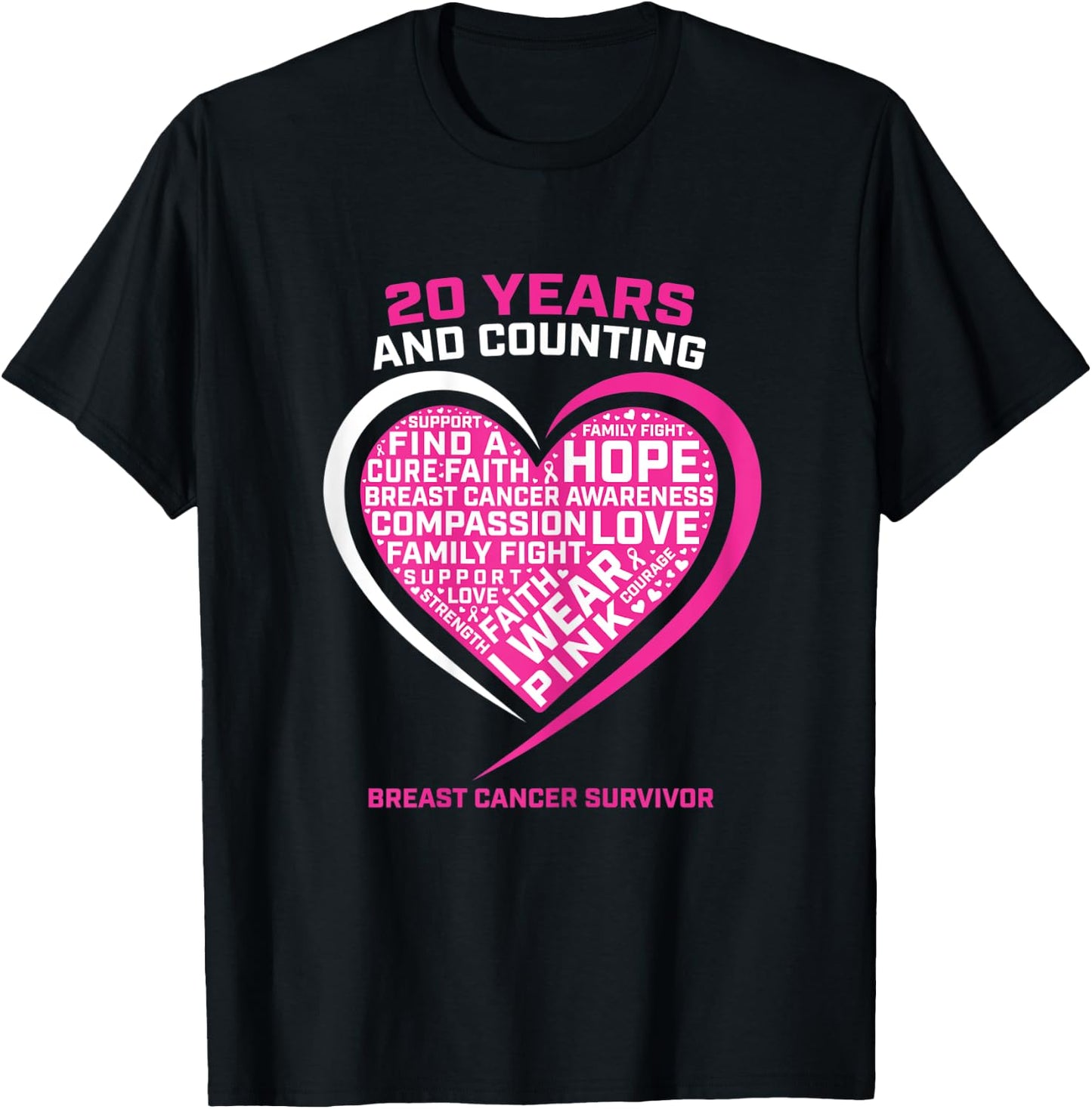 20 Year Cancer Free Breast Cancer Survivor Awareness Graphic T-Shirt - T-Shirt | Black