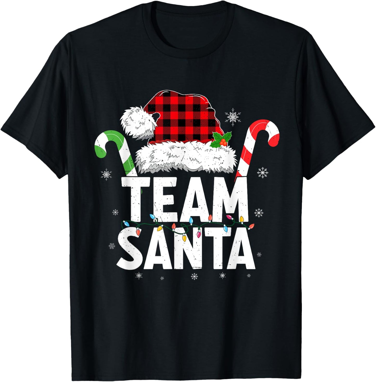 Team Santa Red Plaid Christmas Family Matching T-Shirt - T-Shirt | Black