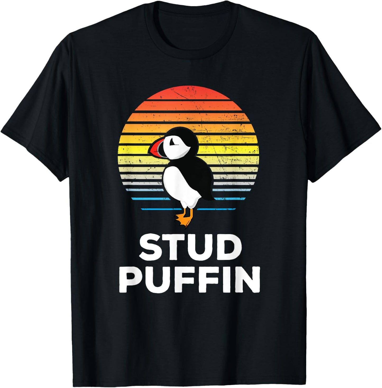 Stud Puffin Funny Seabird Animal Lover Stud Muffin T-Shirt - T-Shirt | Black