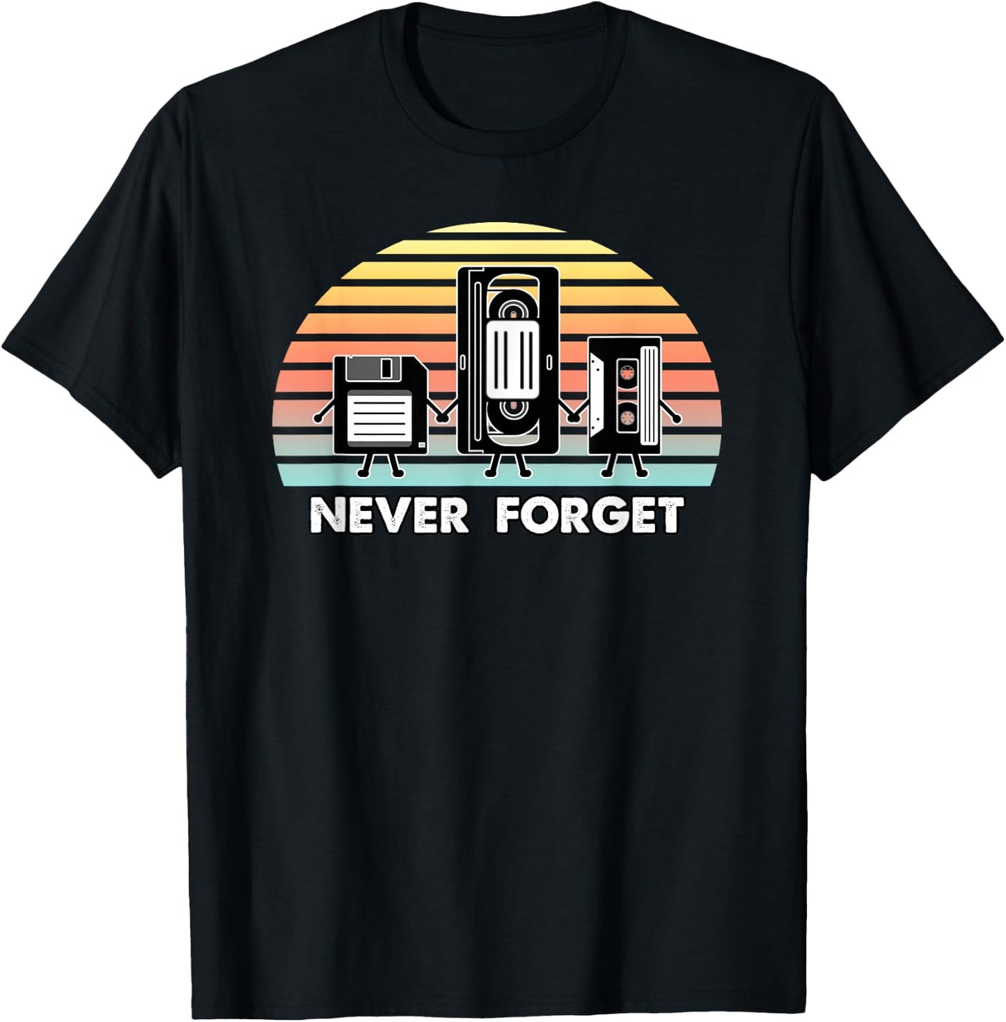 Never Forget Media Floppy Disk VHS Casette Audio Tape Retro Small T-Shirt - T-Shirt | Black