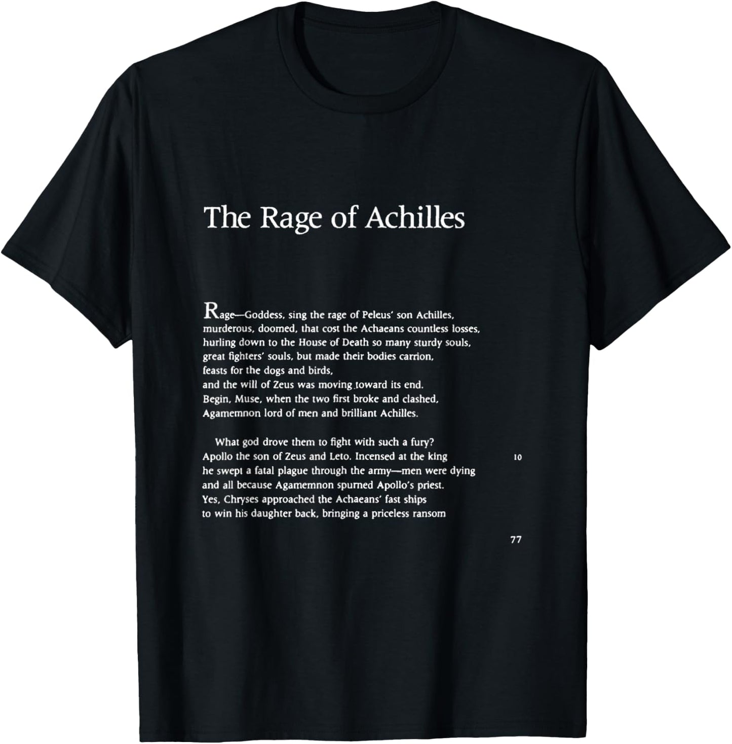 buy the book The Iliad Homer First Page The Rage of Achilles Adult Classic Fit Black Cotton Polyester T-Shirt - T-Shirt | Black