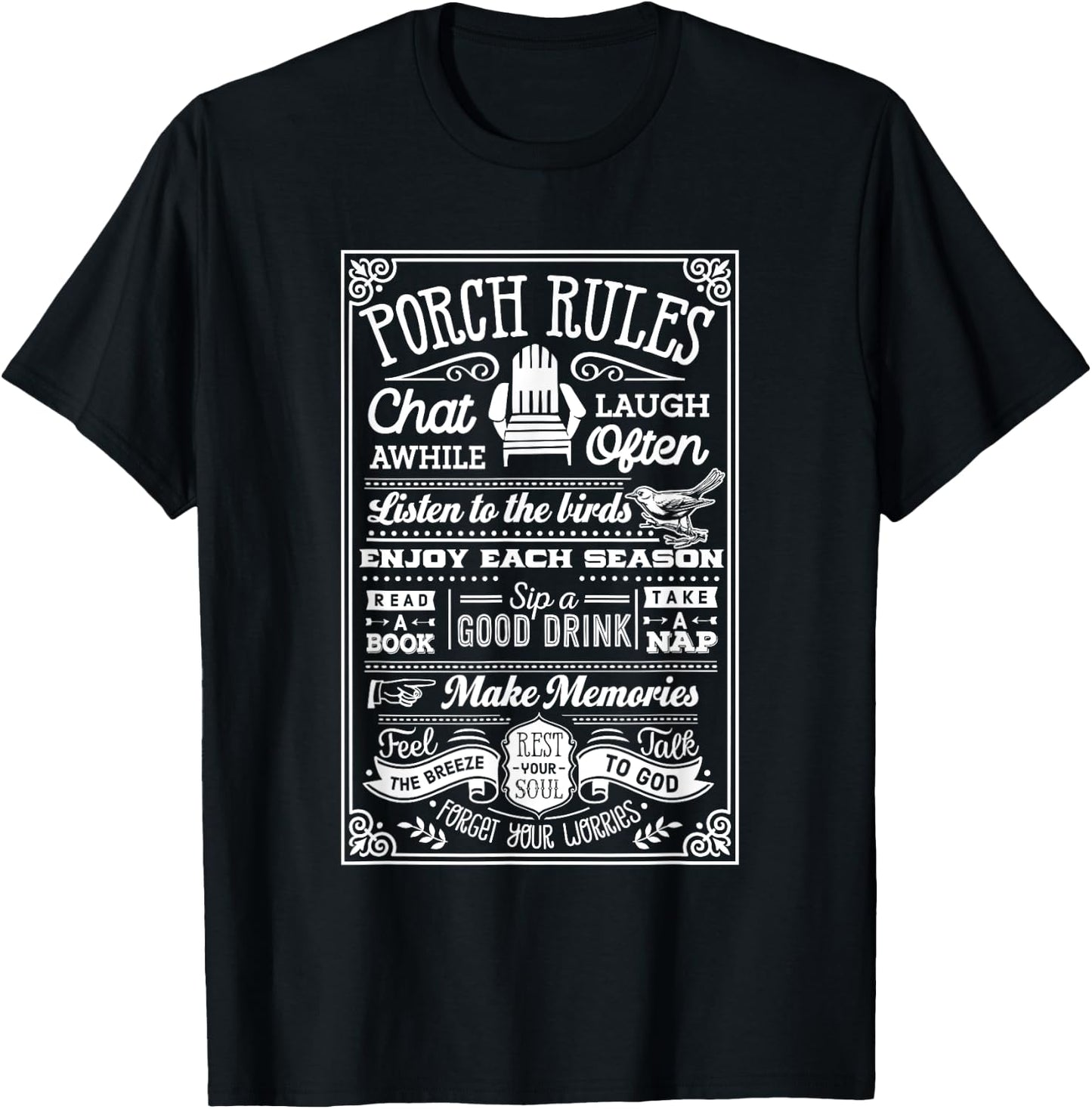 Camping, Outdoors Porch Rules Party Apparel T-Shirt - T-Shirt | Black