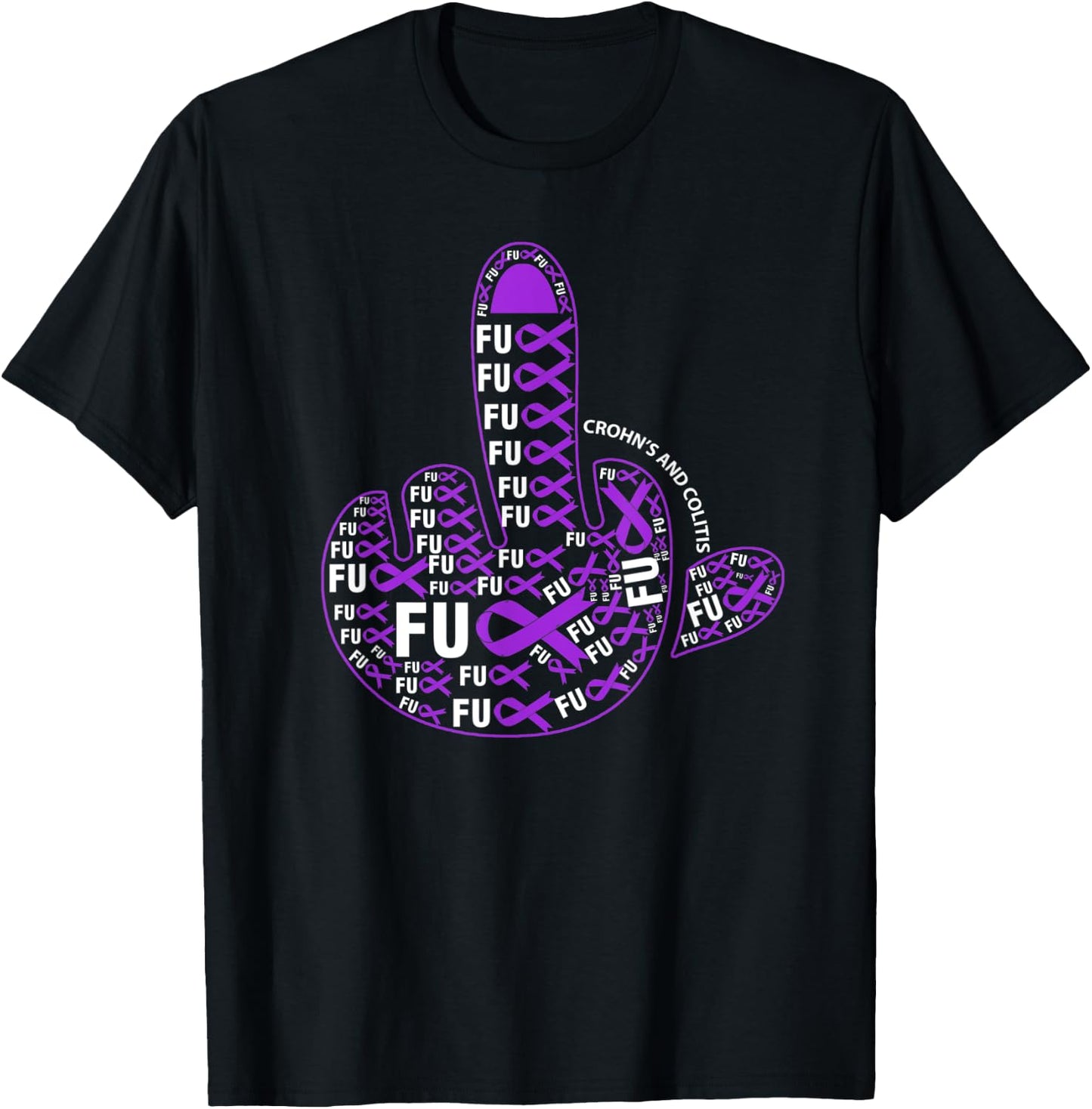 Fuck CROHN'S AND COLITIS Middle finger ribbon T-Shirt - T-Shirt | Black