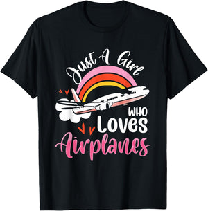 Just A Girl Who Loves Airplanes Airplane Lover Vintage Cute T-Shirt - T-Shirt | Black