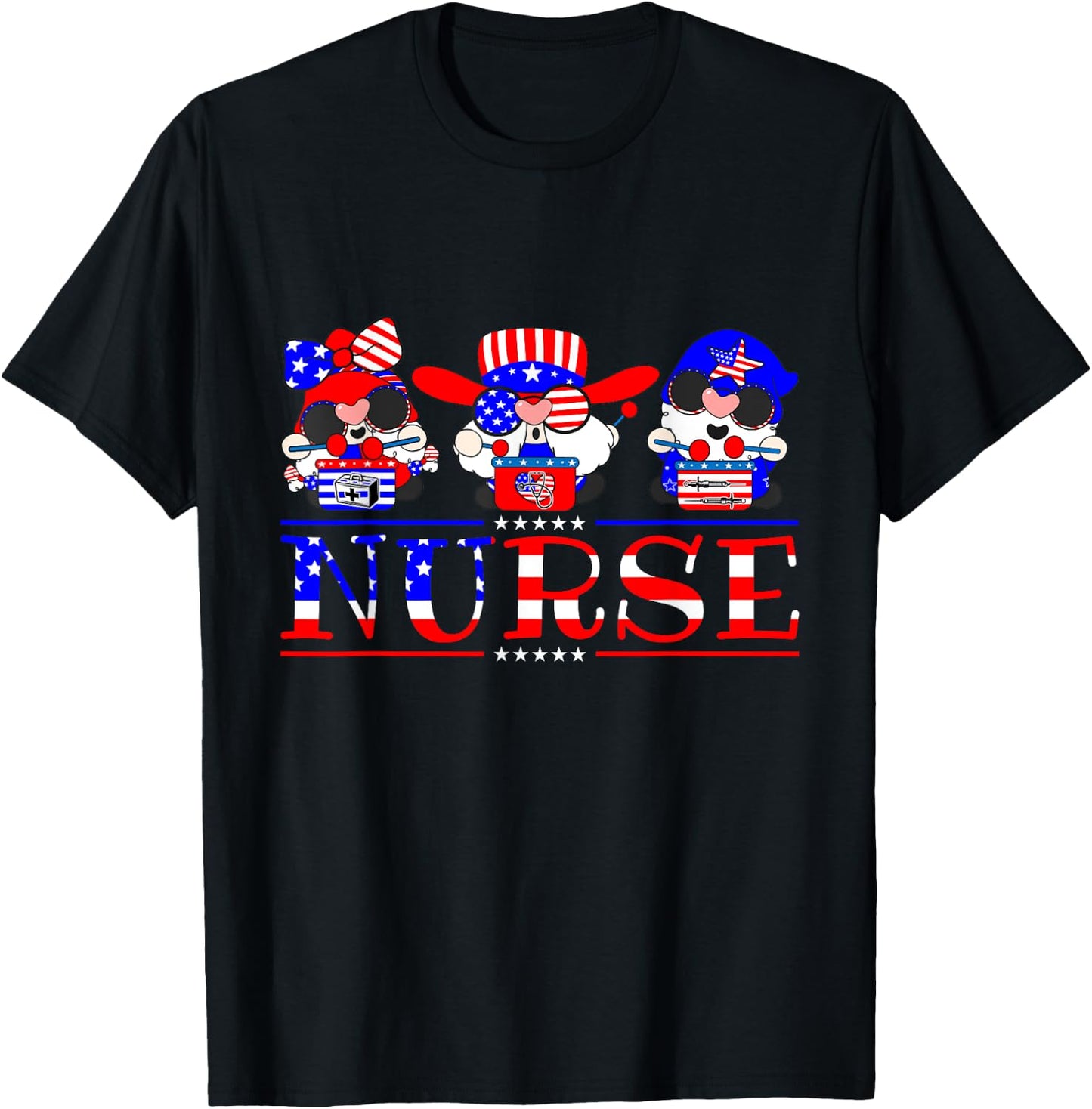 Nurse Gnomies 4th Of July Cute Gnome Nursing RN Memorial Day T-Shirt - T-Shirt | Black