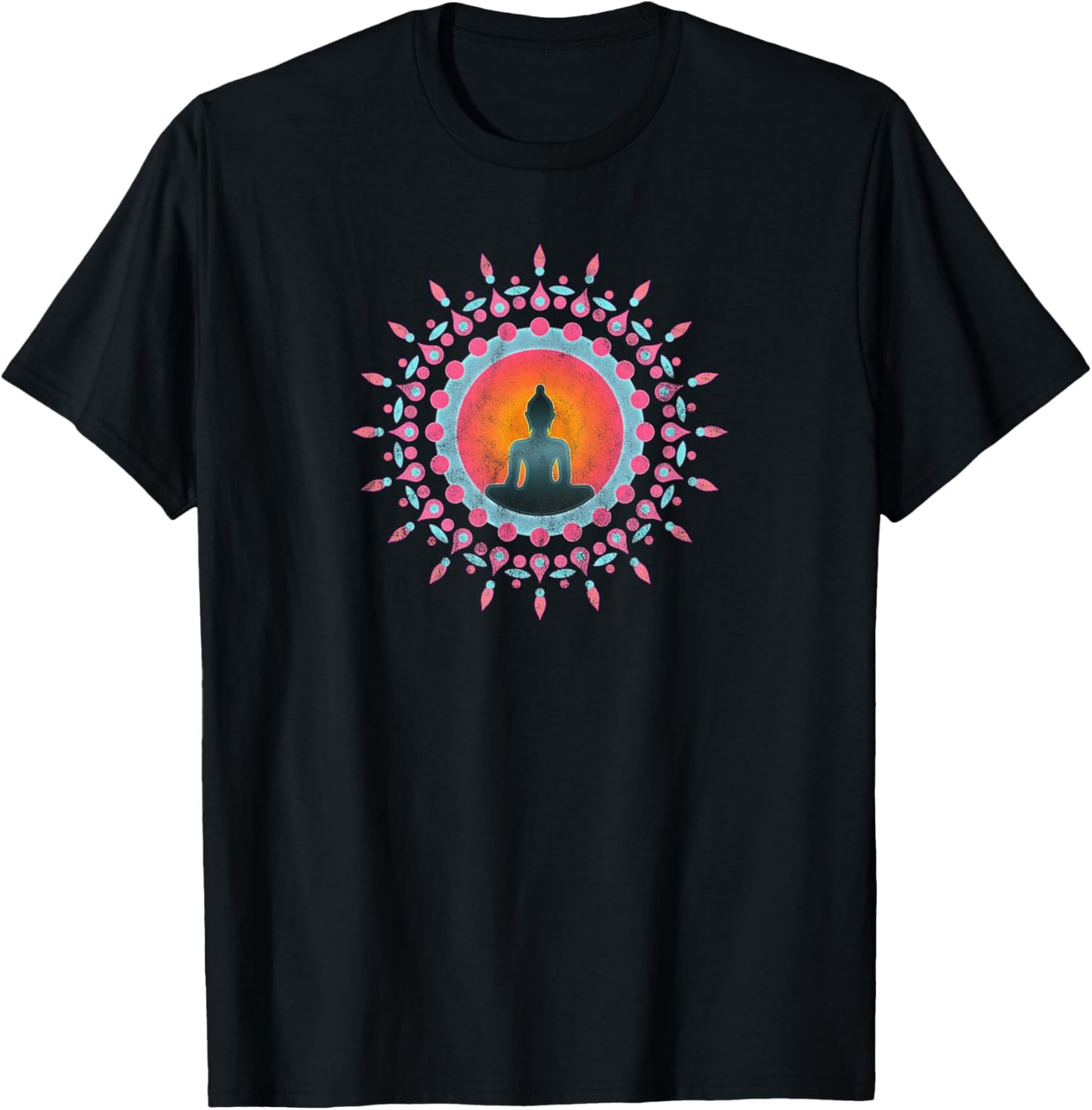 Buddha Meditation Sun Flower Mandala Buddhism Yoga Symbol T-Shirt - T-Shirt | Black