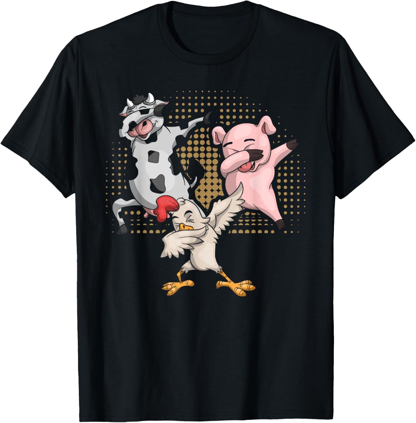 Dabbing Chicken Pig Cow Funny Farm Animal T-Shirt - T-Shirt | Black