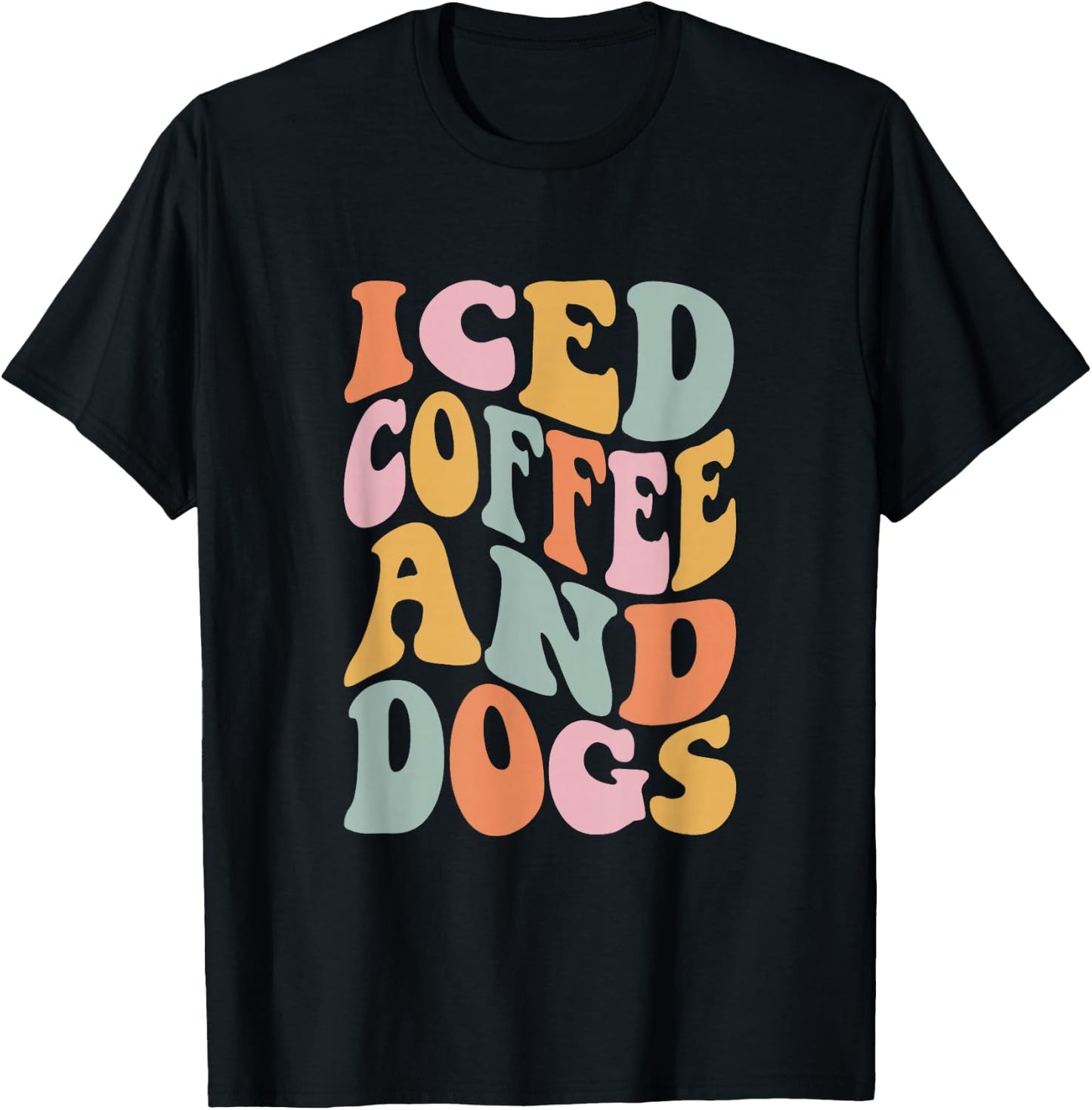 Iced Coffee and Dogs Funny Retro Vintage T-Shirt - T-Shirt | Black
