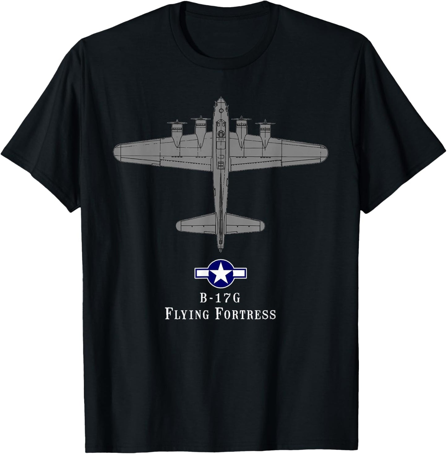 B-17 Flying Fortress Tech Drawing WWII Bomber Airplane T-Shirt - T-Shirt | Black