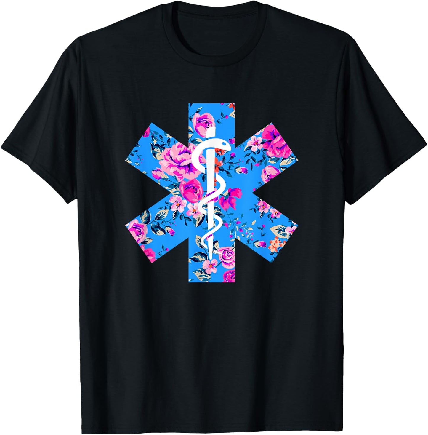 EMT, Floral EMT, EMS Paramedic Shirt, EMT Gift, EMT EMS T-Shirt - T-Shirt | Black