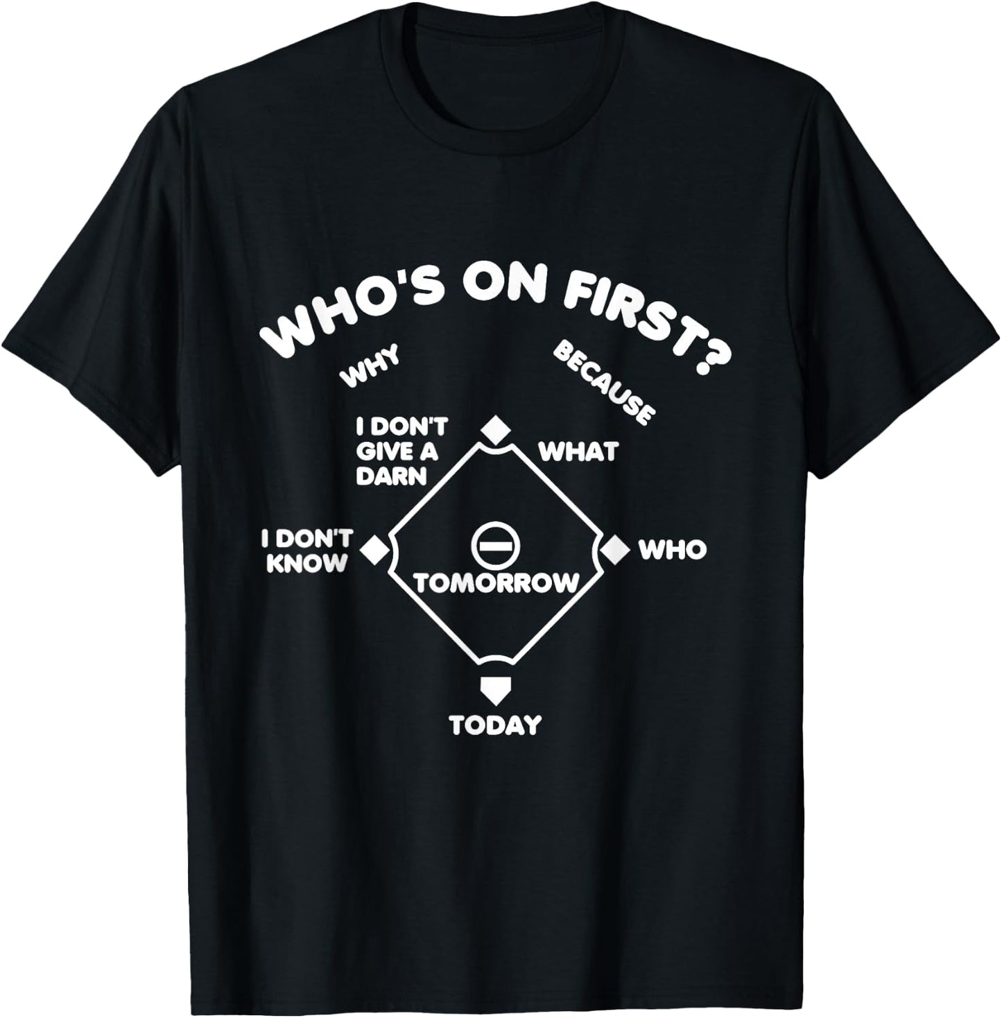 Who's on First Rounded Font Funny Baseball Saying Dark T-Shirt - T-Shirt | Black