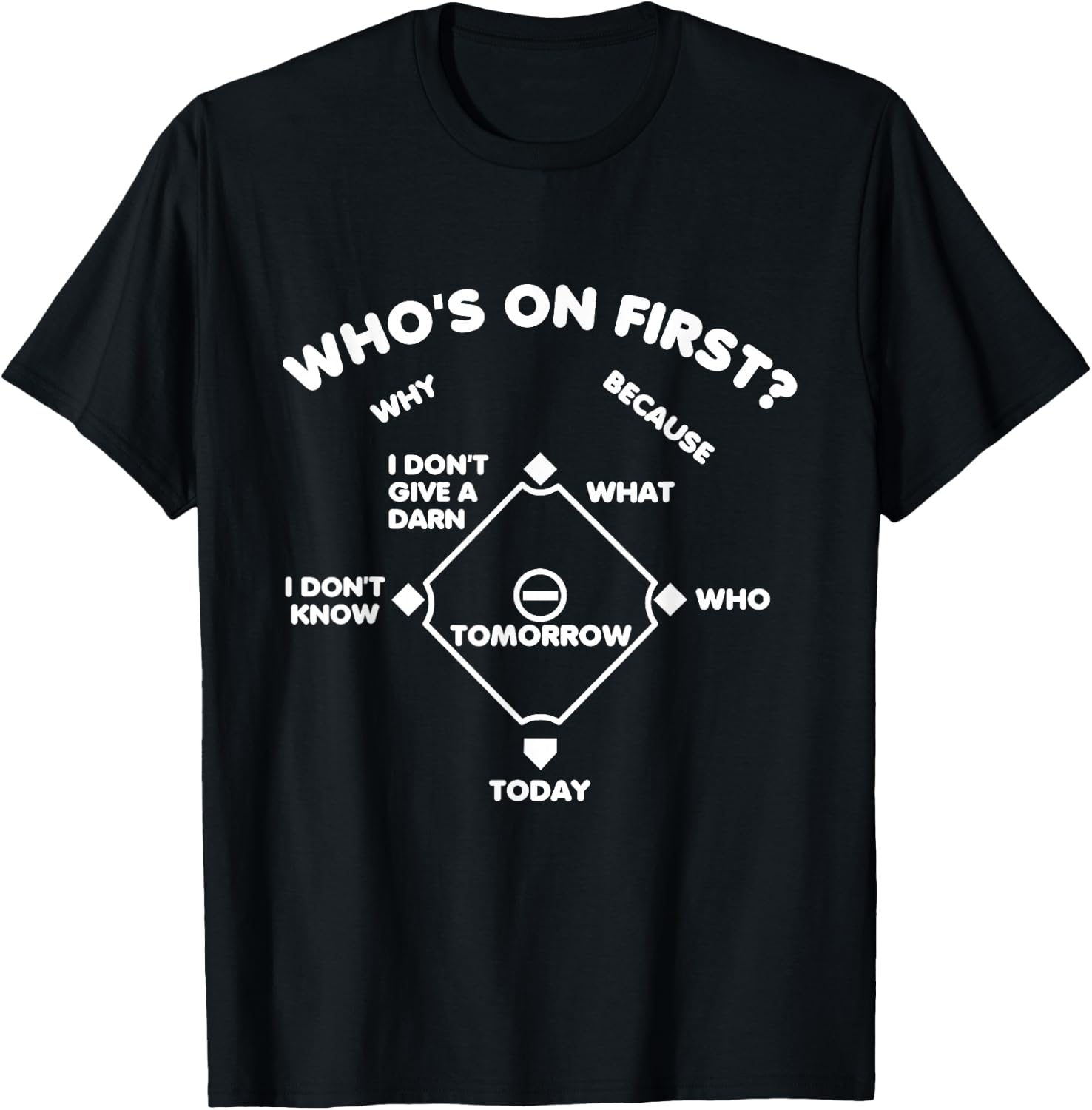 Who's on First Rounded Font Funny Baseball Saying Dark T-Shirt - T-Shirt | Black