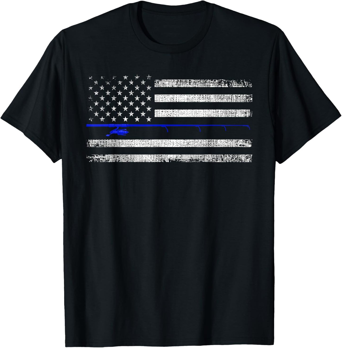 American Flag Distressed Fishing T-Shirt - T-Shirt | Black