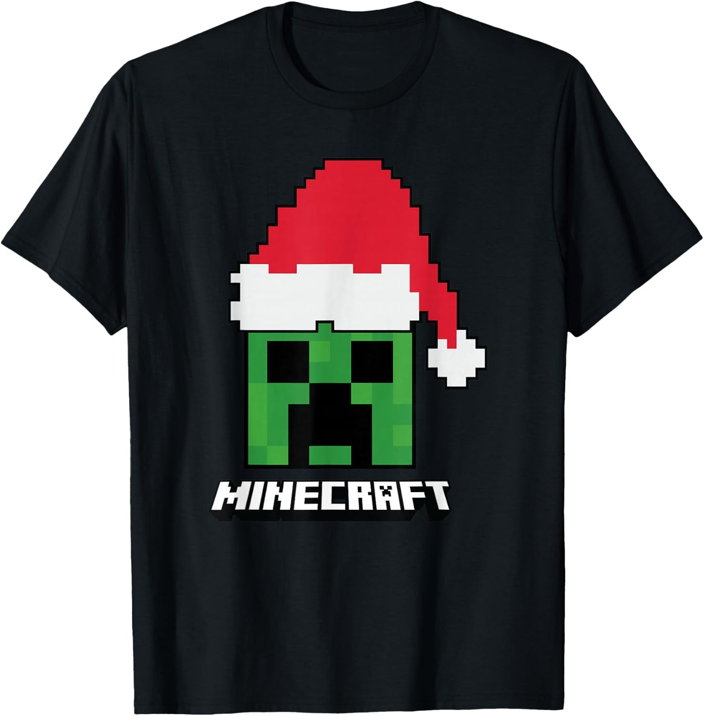 Minecraft Christmas Creeper Santa Hat T-Shirt - T-Shirt | Black