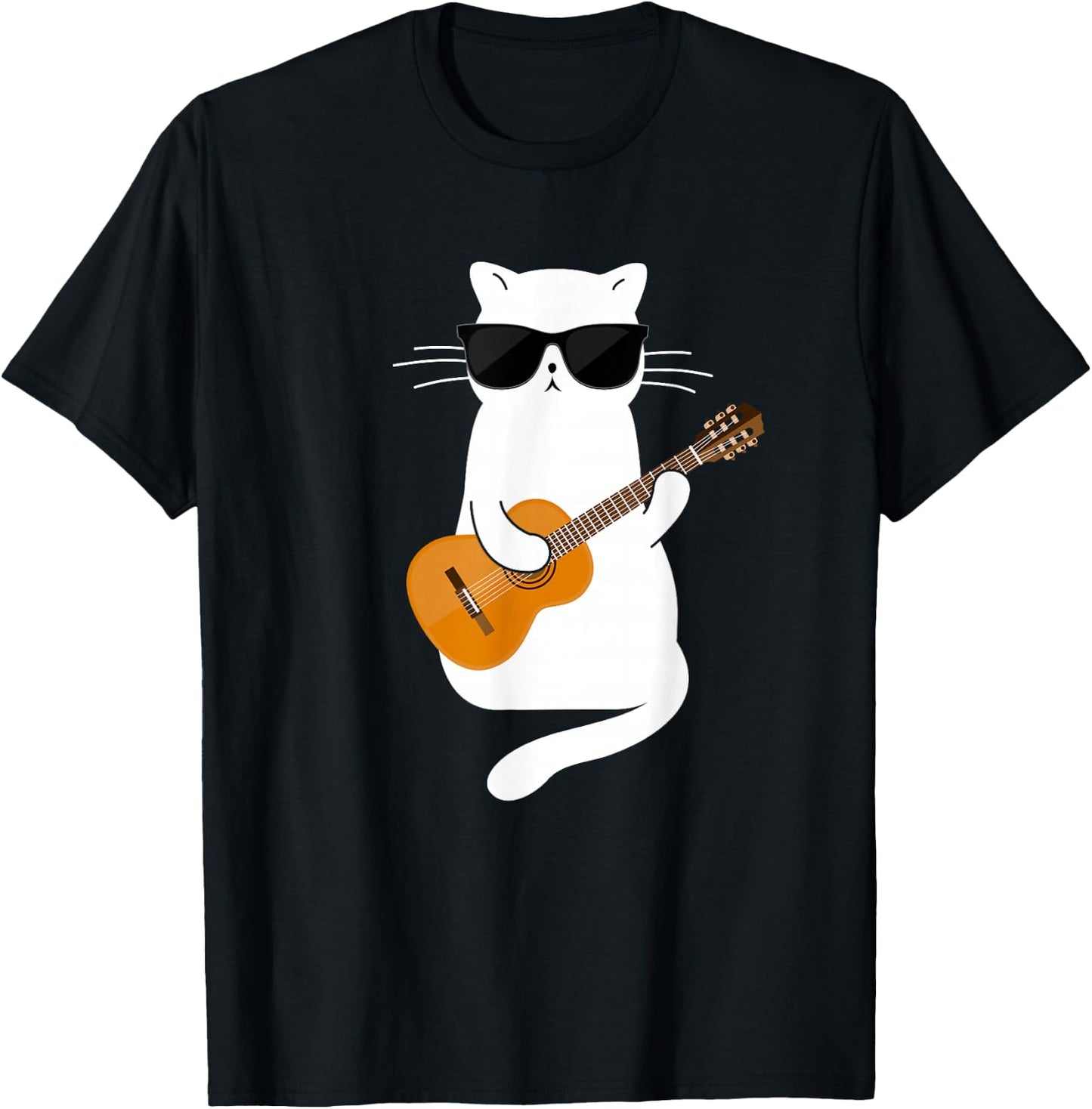 Cat Wearing Sunglasses Playing Guitar Guitarist Small T-Shirt - T-Shirt | Black