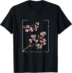 Japanese Aesthetic Vaporwave Cherry Blossom Glitch Anime T-Shirt - T-Shirt | Black