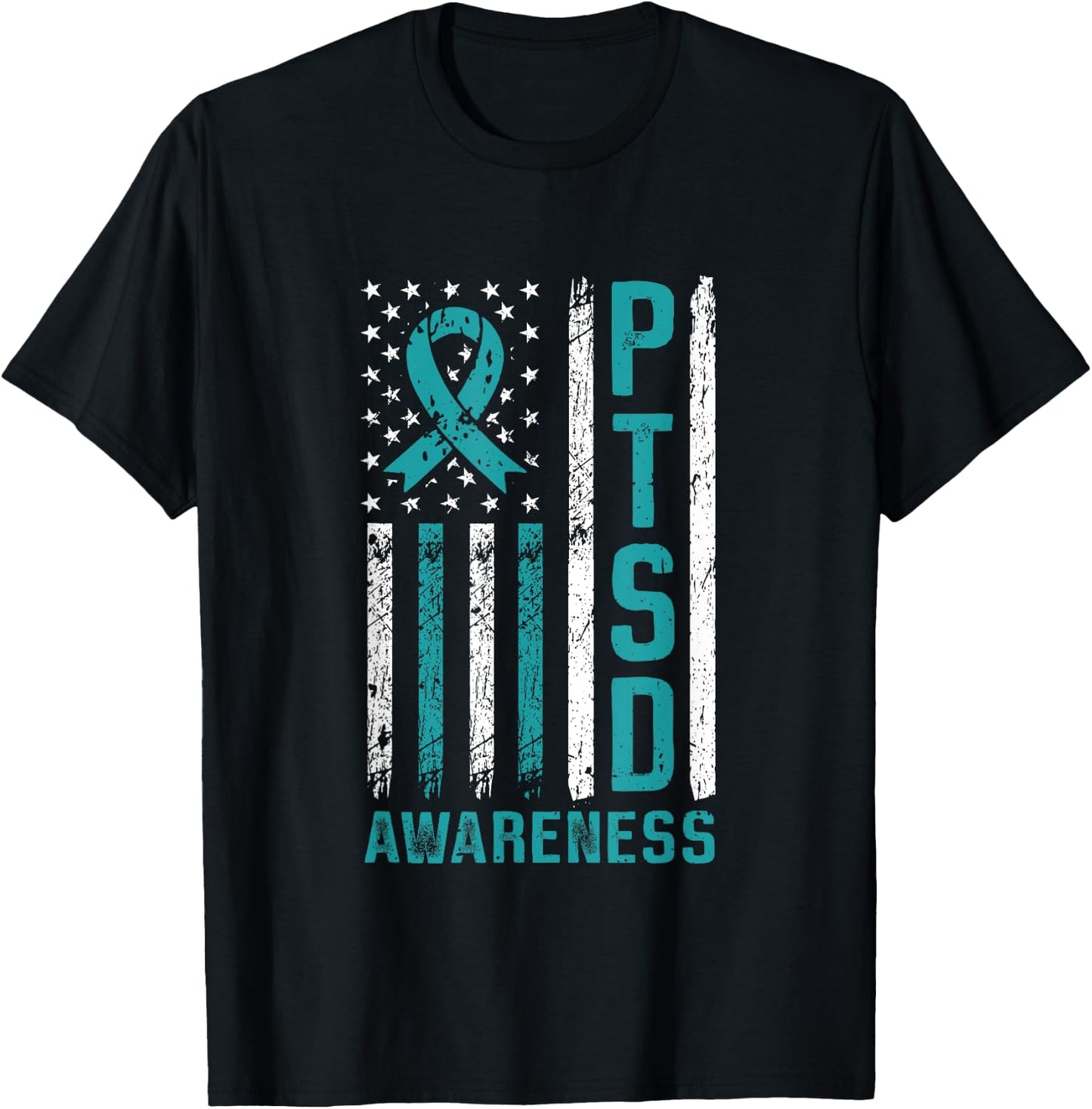 PTSD Awareness Flag Post Traumatic Stress Disorder Warrior T-Shirt - T-Shirt | Black