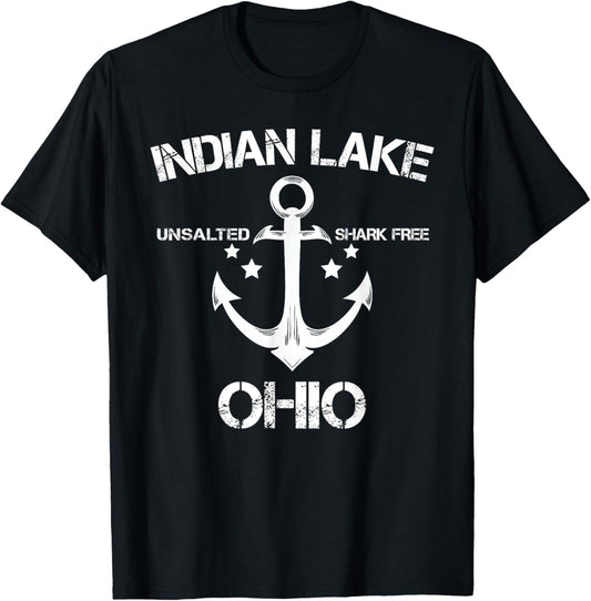 INDIAN LAKE OHIO Funny Fishing Camping Summer Gift Men Women Kids T-Shirt - T-Shirt | Black