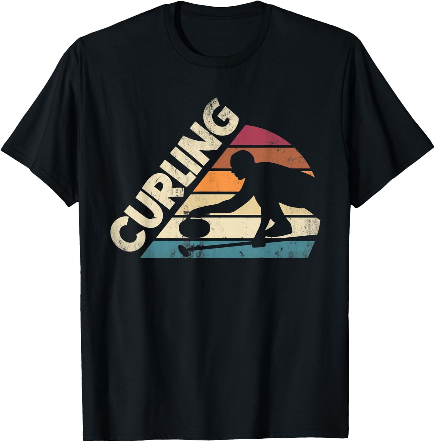 Curling Sport Curler Curling Player Silhouette T-Shirt - T-Shirt | Black