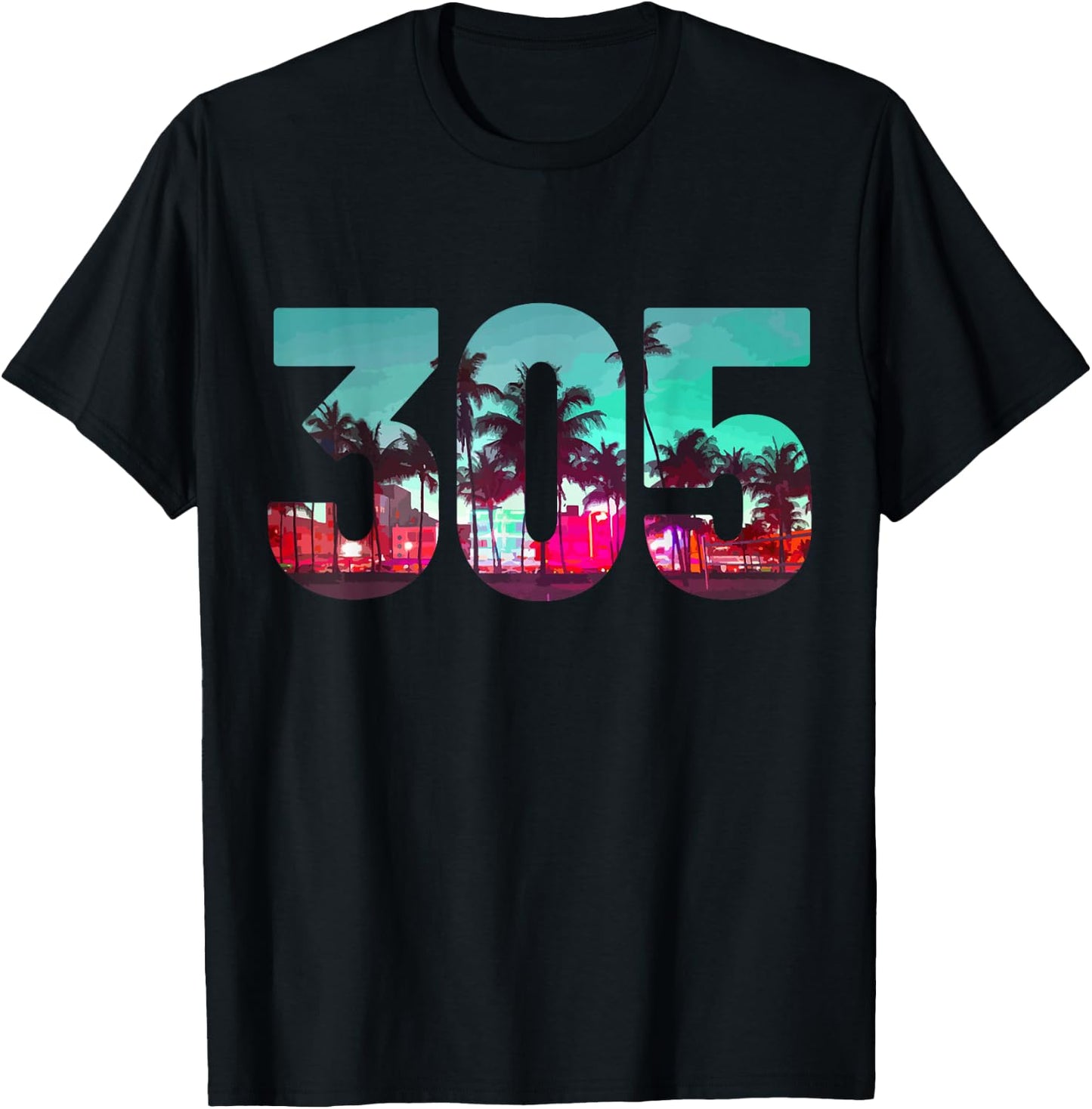 Miami 305 Area Code Florida Vintage Palm Trees Pride Retro Small T-Shirt - T-Shirt | Black