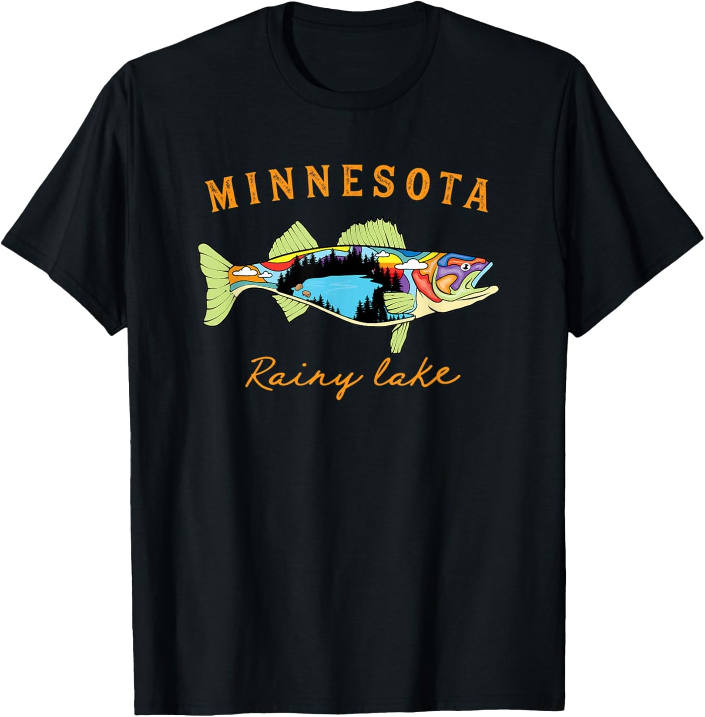 Cool Fisherman Minnesota Rainy Lake Fisher Walleye Fishing T-Shirt - T-Shirt | Black