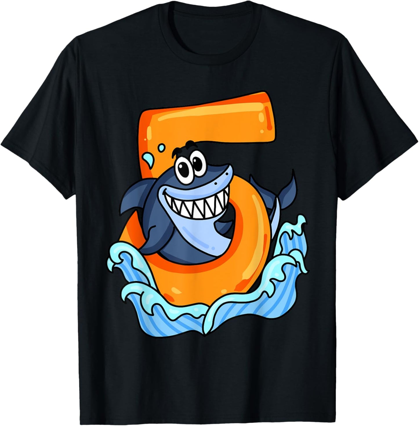 5th Birthday Shark Party Gift Five Years Old T-Shirt - T-Shirt | Black