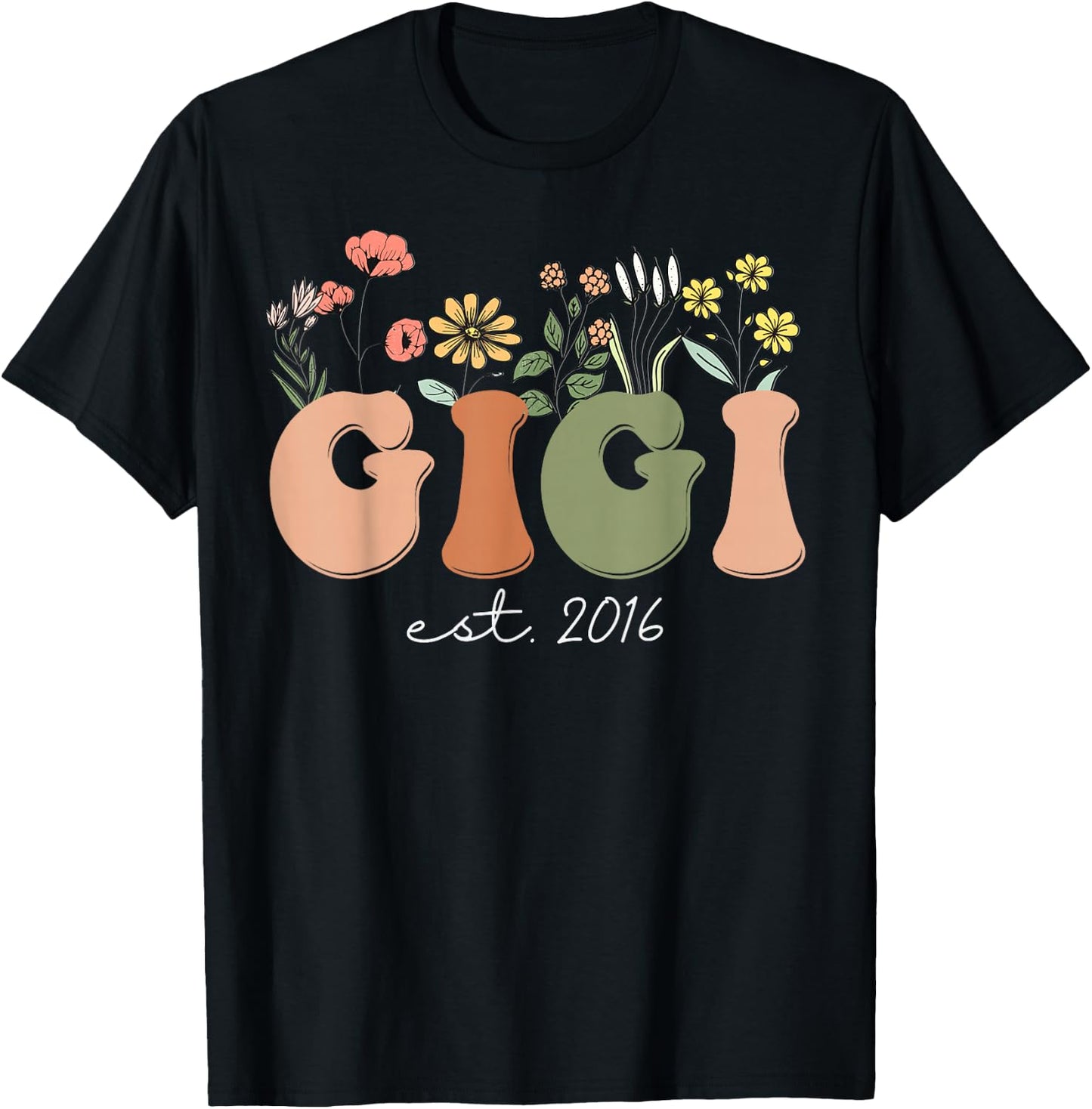 Soon To Be Gigi Est 2016 Wildflowers Pregnancy Announcement T-Shirt - T-Shirt | Black