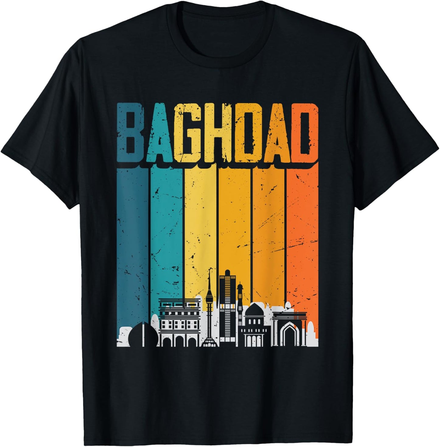 Baghdad Iraq Retro Vintage Sunset Skyline Baghdad T-Shirt - T-Shirt | Black