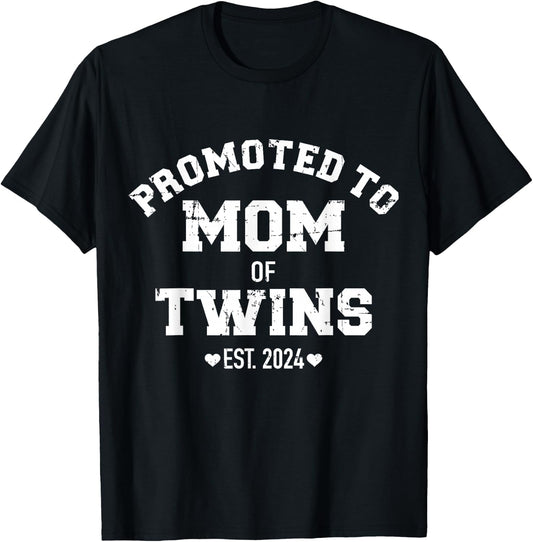 Promoted to mom of twins 2024 T-Shirt - T-Shirt | Black