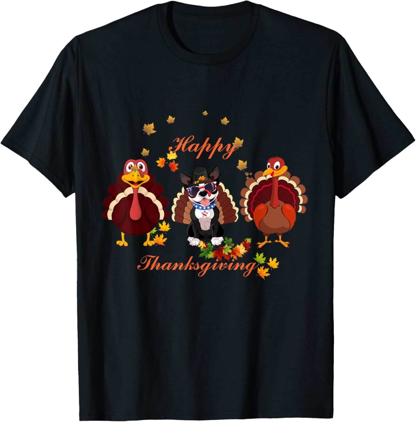 Cute Boston Terrier Dog Lovers Thanksgiving Gift T-Shirt - T-Shirt | Black