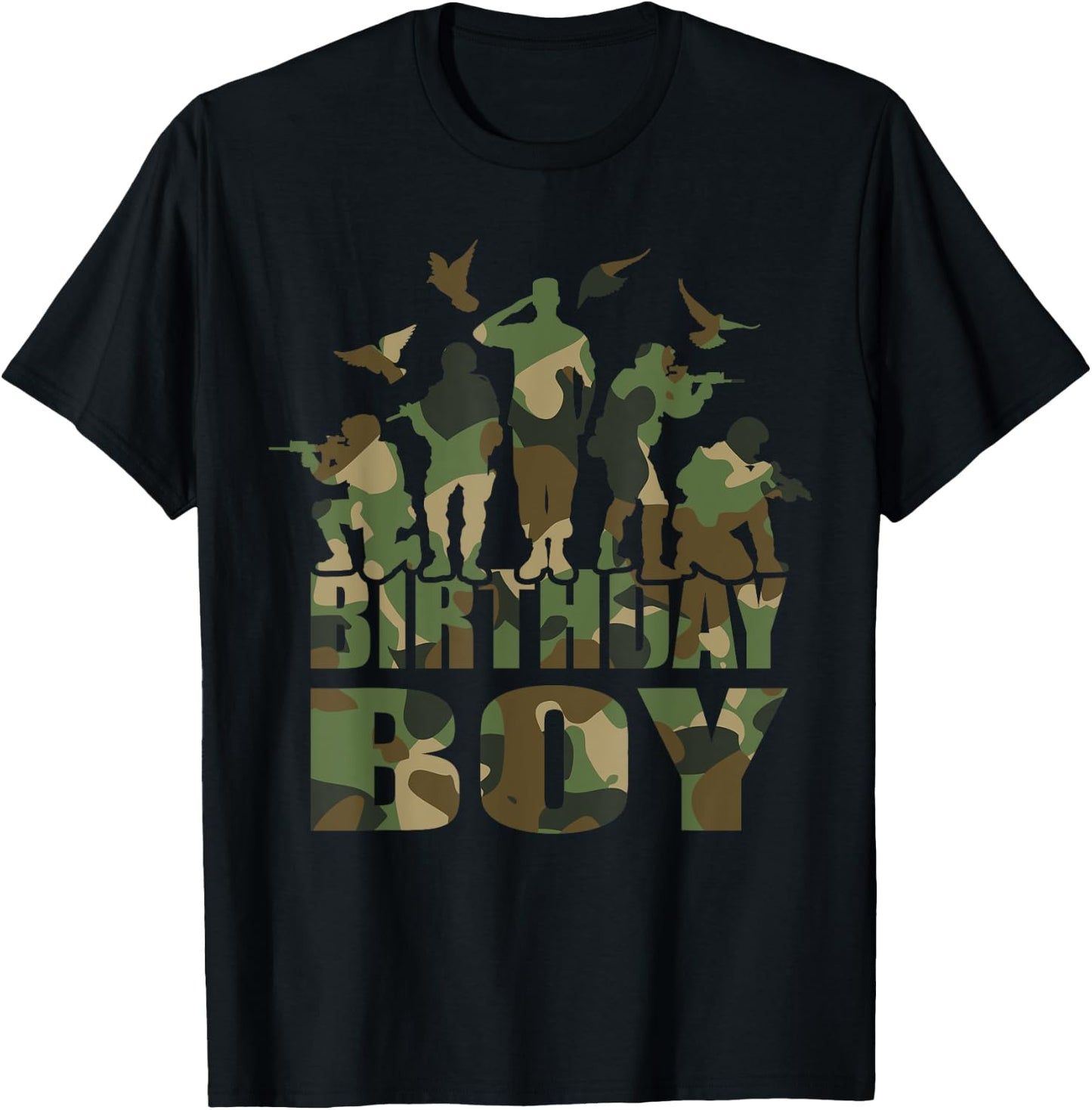 Birthday Boy American Camo Pattern Army Birthday Party T-Shirt - T-Shirt | Black