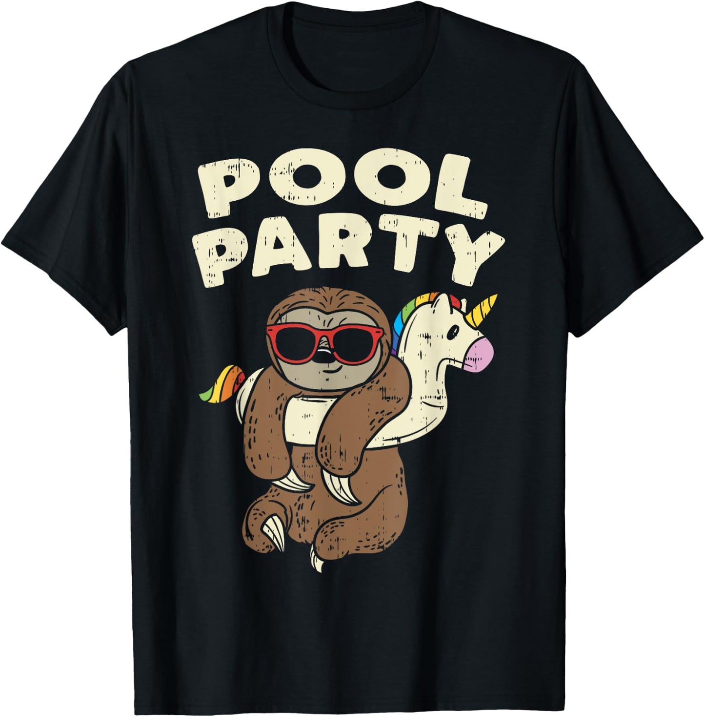 Pool Party Sloth Funny Animal Lover Birthday Party Kids Gift T-Shirt - T-Shirt | Black