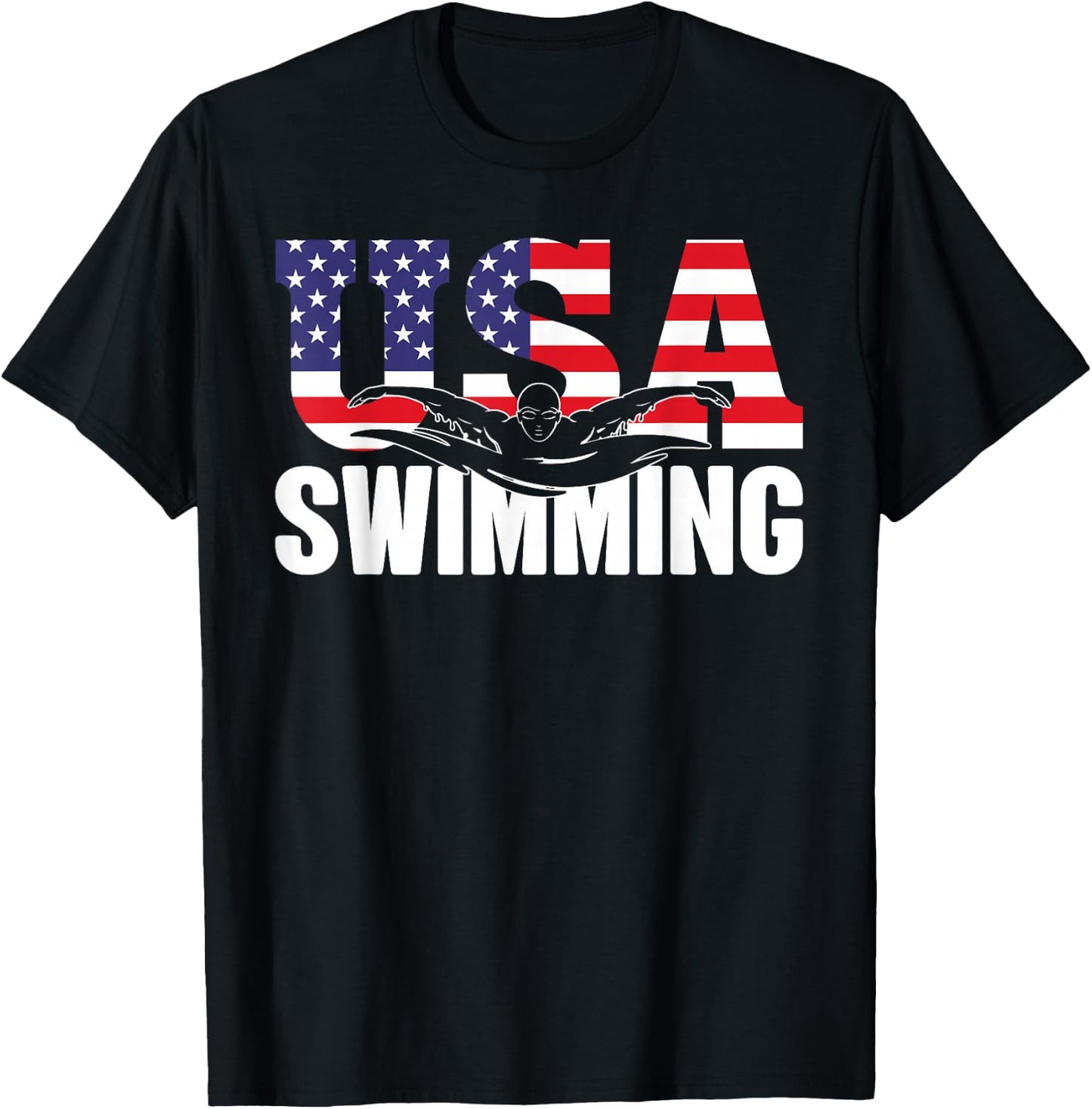 Swimming - US American Flag - Water, Swimmer & Swim T-Shirt - T-Shirt | Black