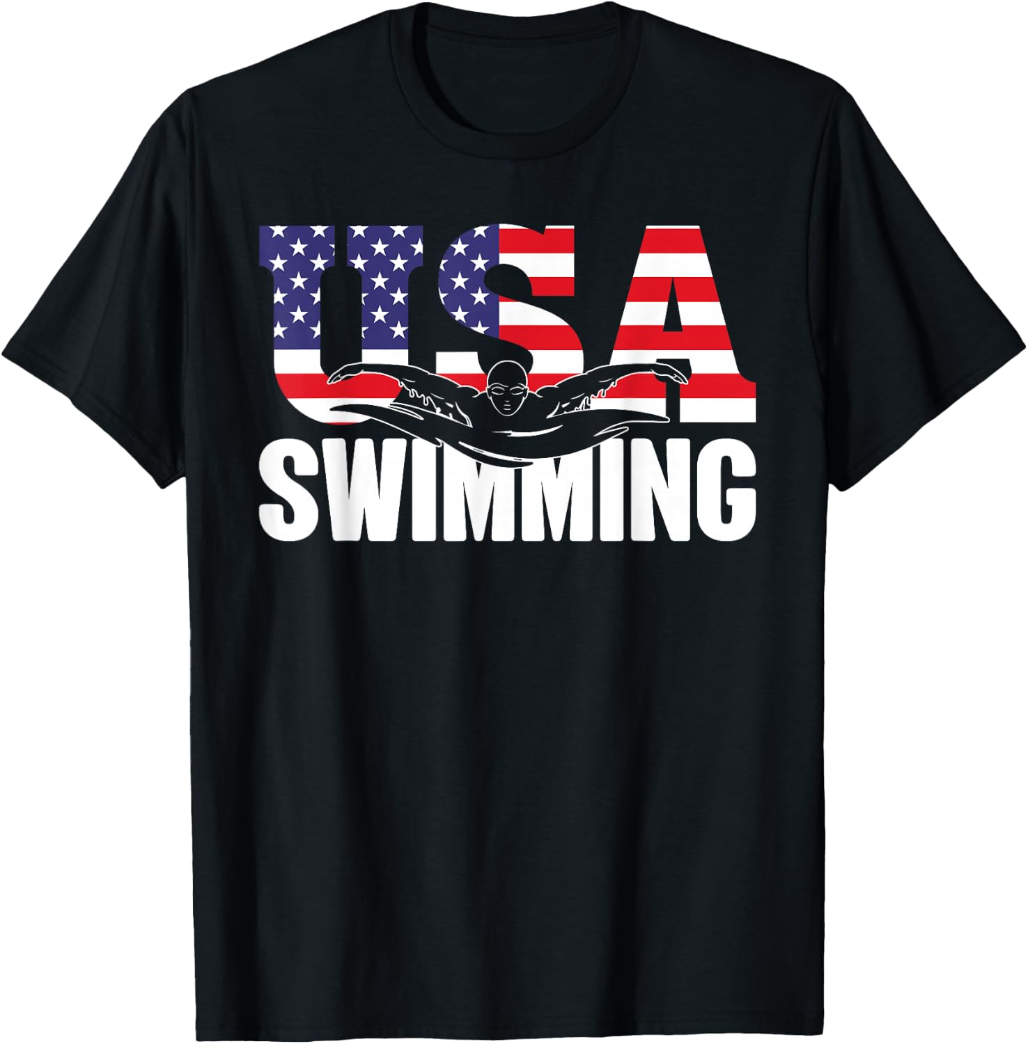 Swimming - US American Flag - Water, Swimmer & Swim T-Shirt - T-Shirt | Black