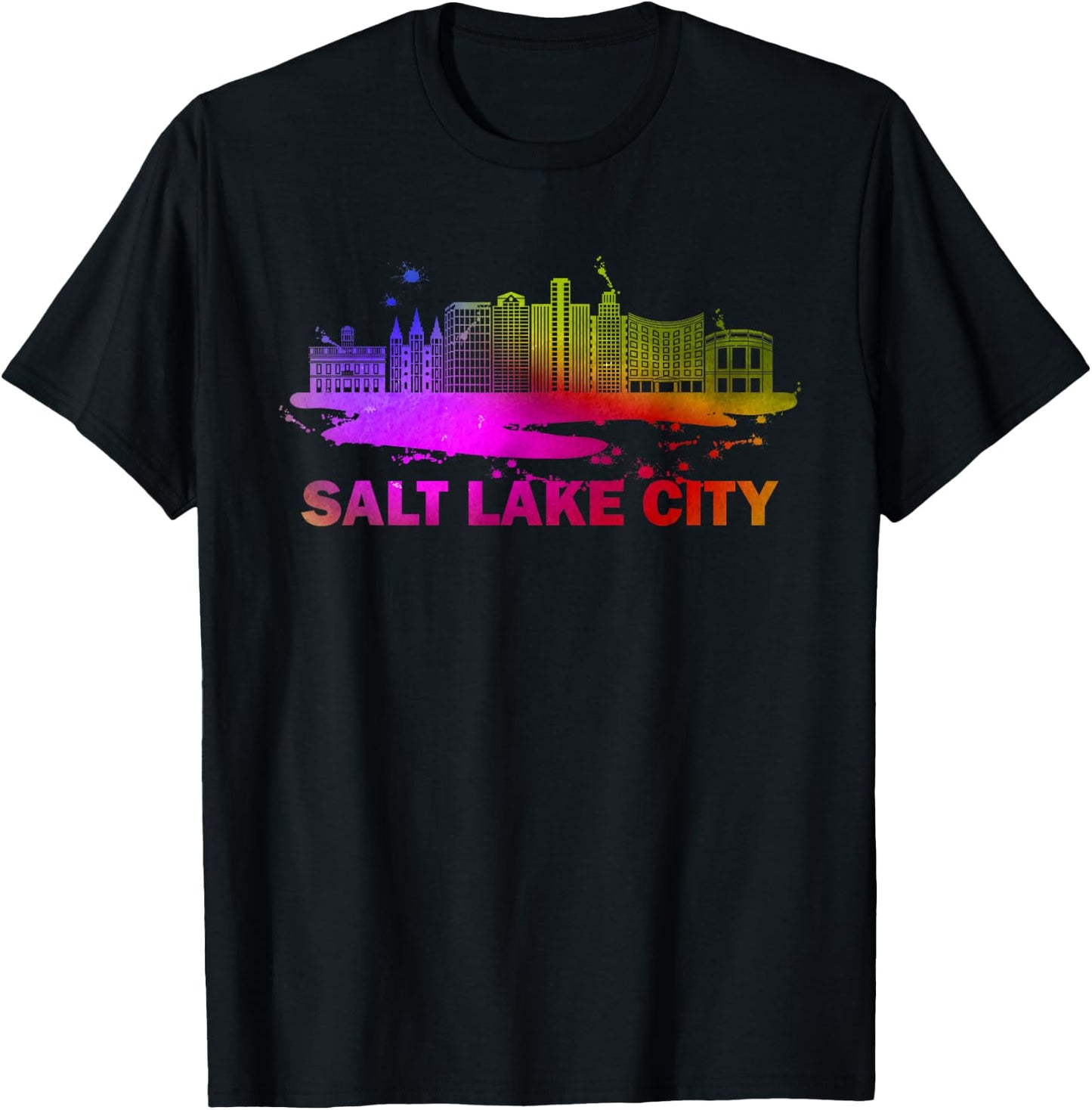 Colorful Salt Lake City Cityscape Souvenir - Salt Lake City T-Shirt - T-Shirt | Black