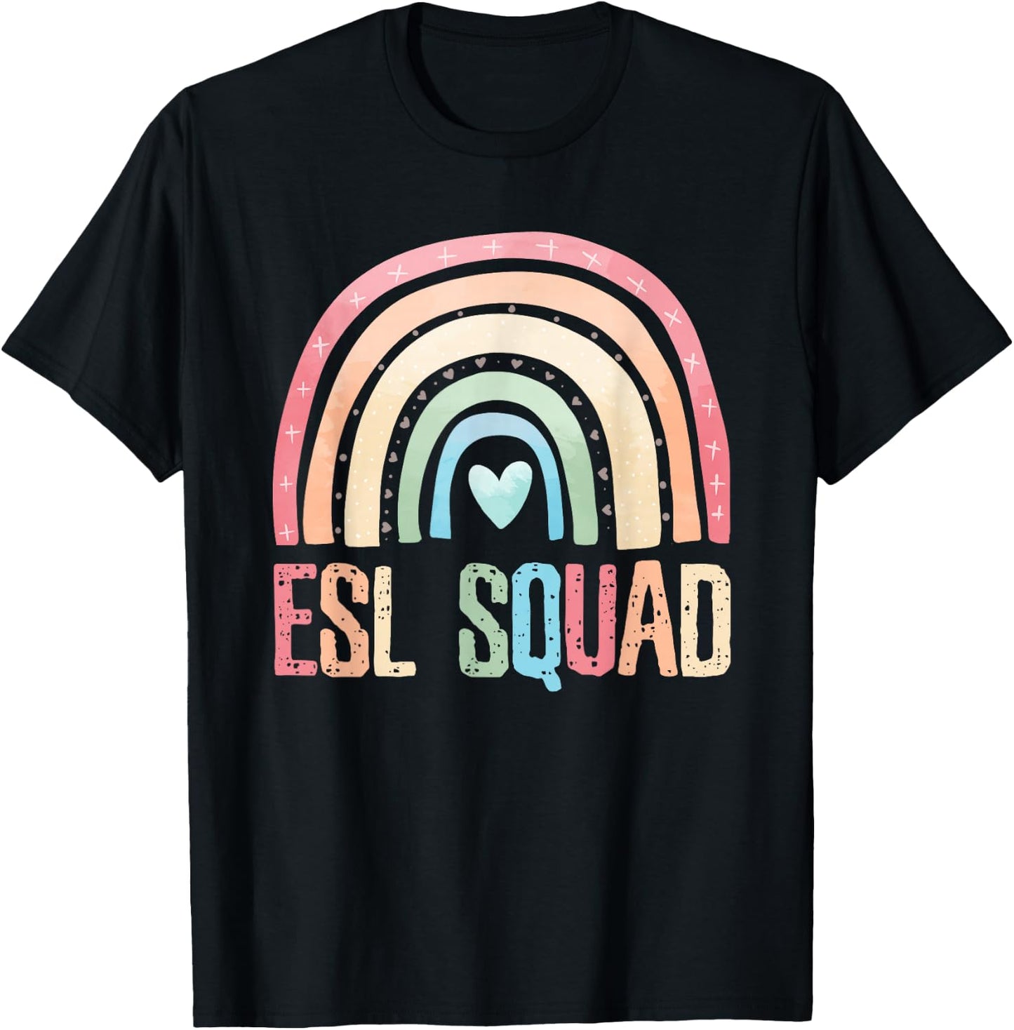 ESL Squad Teacher Crew Team Back To School English Rainbow T-Shirt - T-Shirt | Black