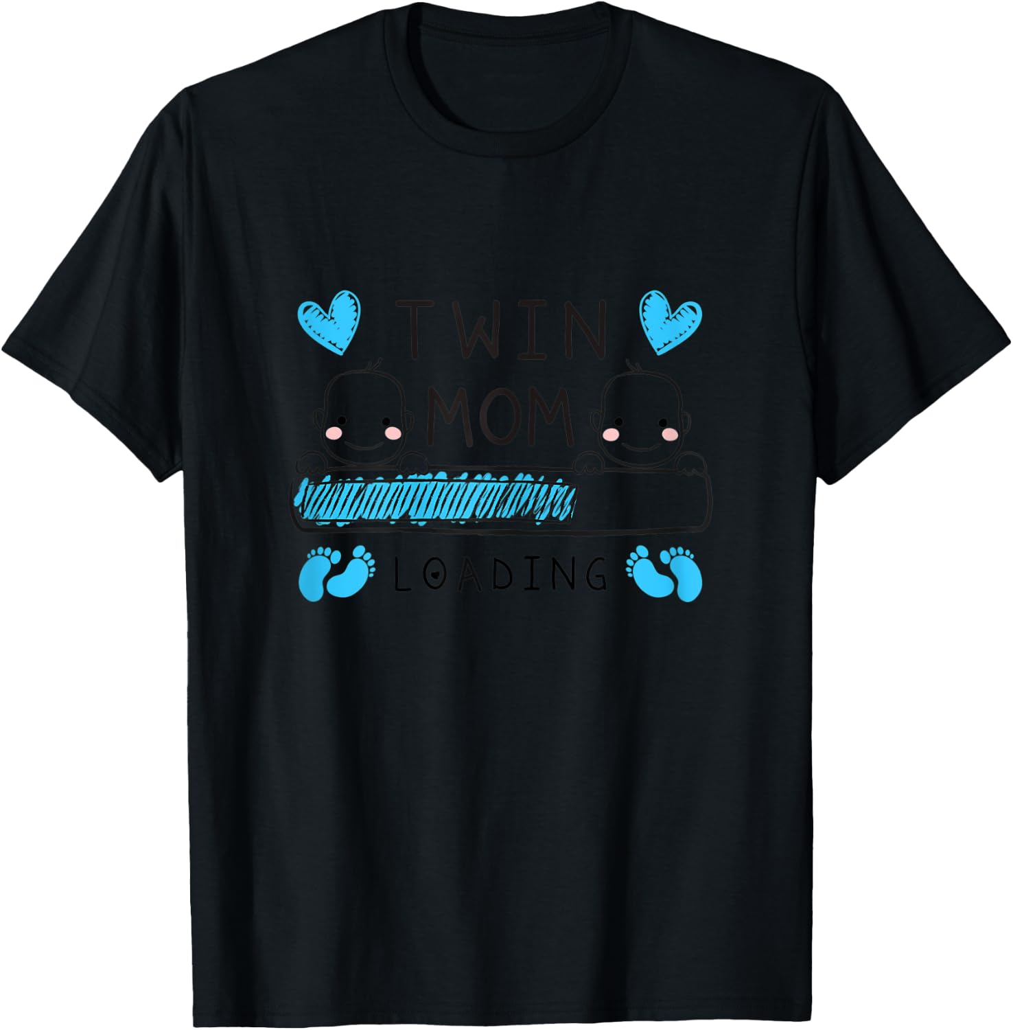 Twin Mama Loading Mom of Twin Boys Pregnancy Announcement T-Shirt - T-Shirt | Black