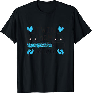 Twin Mama Loading Mom of Twin Boys Pregnancy Announcement T-Shirt - T-Shirt | Black