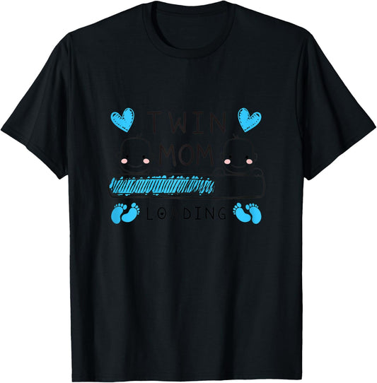 Twin Mama Loading Mom of Twin Boys Pregnancy Announcement T-Shirt - T-Shirt | Black