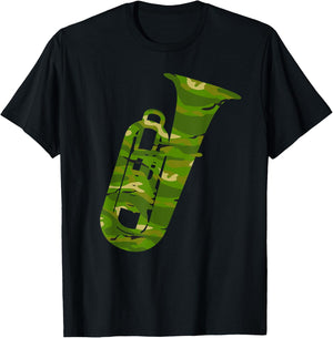 Tuba, Tuba Player, Camo Tuba, Tuba Lover, Tubist, Tuba Camo T-Shirt - T-Shirt | Black