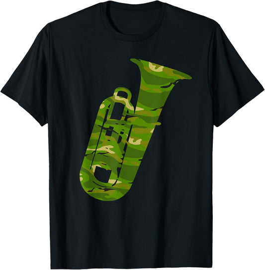 Tuba, Tuba Player, Camo Tuba, Tuba Lover, Tubist, Tuba Camo T-Shirt - T-Shirt | Black