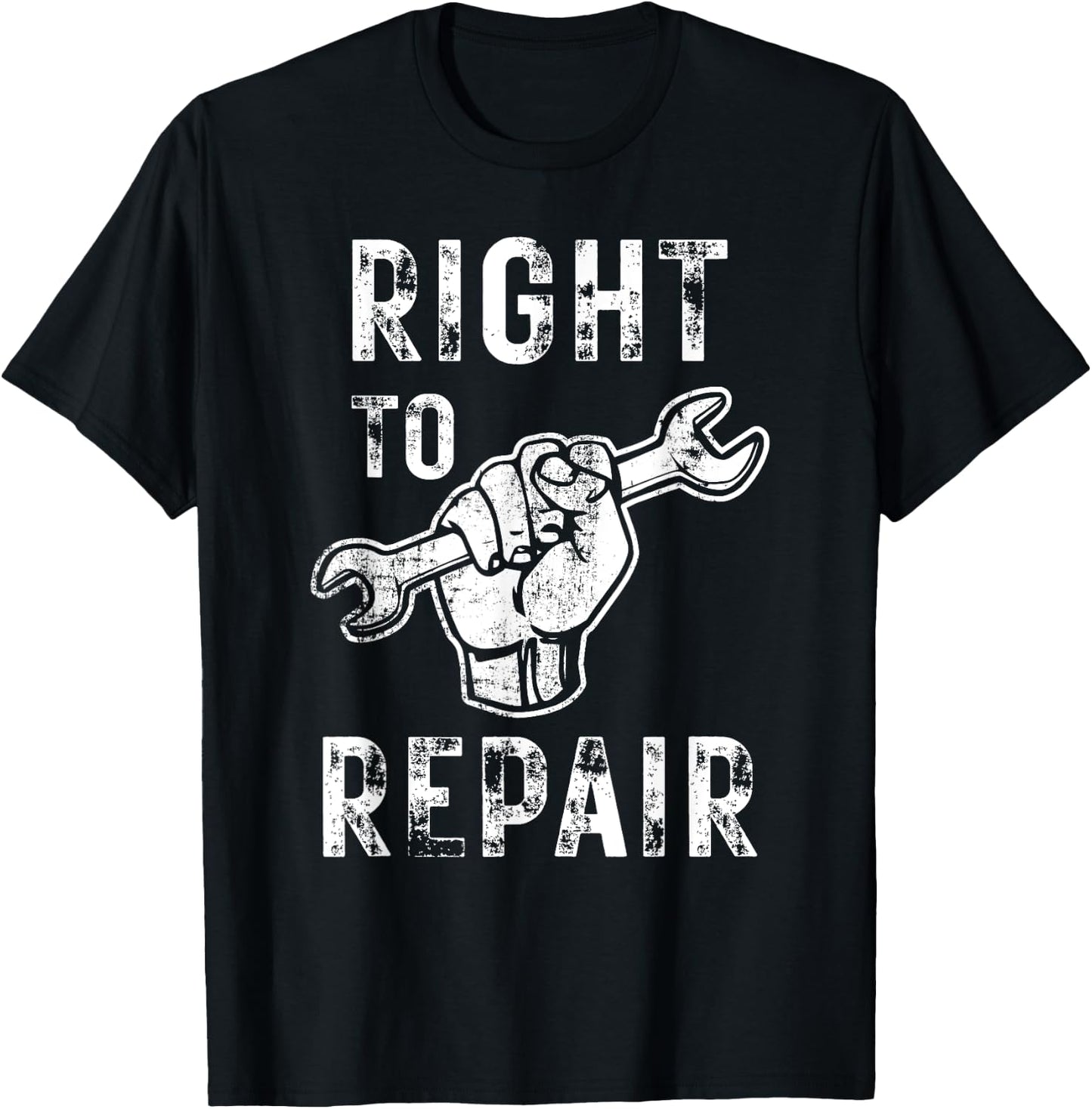 Right to Repair Fist and Wrench Mechanic T-Shirt - T-Shirt | Black