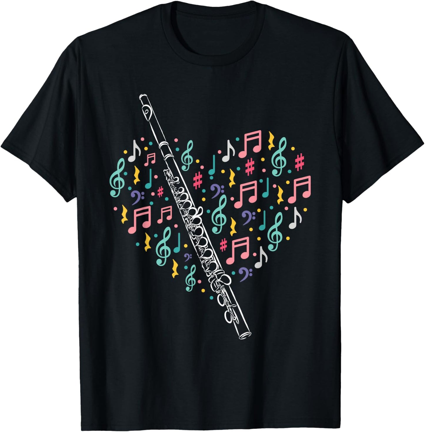 Flute Heart - Flute Player Flutist Marching Band Music T-Shirt - T-Shirt | Black