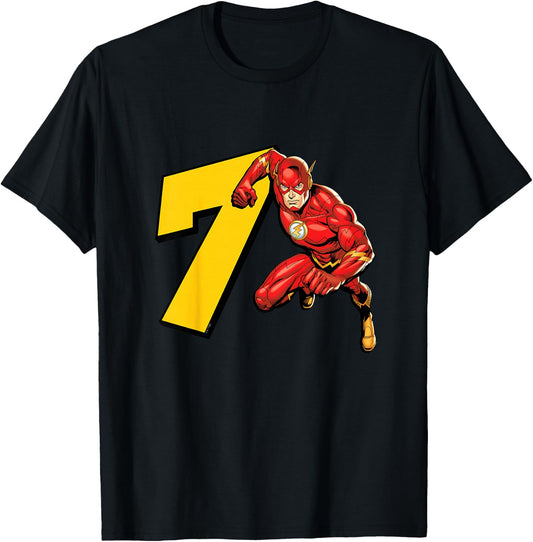 Kids The Flash Super Hero 7th Birthday T-Shirt - T-Shirt | Black