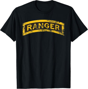 US Army Vintage Ranger Tab OD Green T-Shirt - T-Shirt | Black